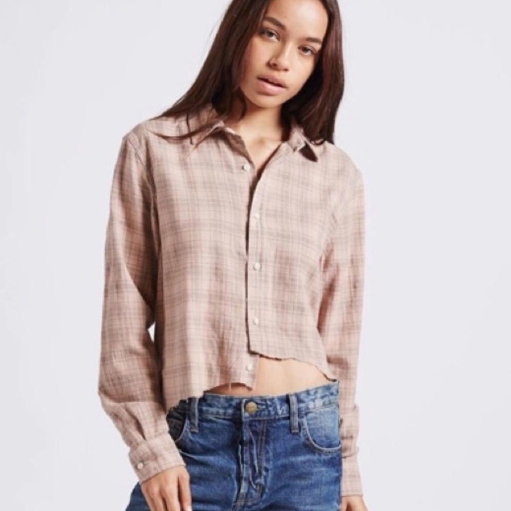 Current / Elliott Size 3 The Mell Shirt Painter Plaid Long Sleeve Large Brown L